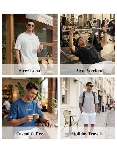 Men's Casual Oversized Workout T-Shirt - Short Sleeve, Large Black