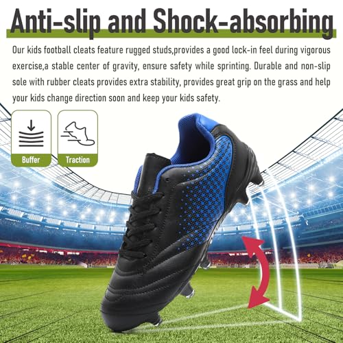 LIZRHA Youth Soccer Cleats Black/Blue 6 Big Kid Indoor & Outdoor Football Shoes