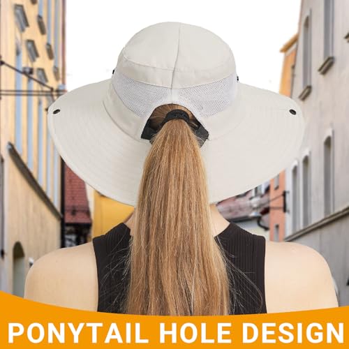 Wide Brim Sun Hat for Women & Men - UPF 50+ Bucket Hat - Beige