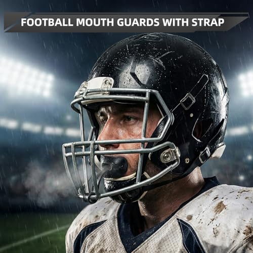 4-Pack Football Mouth Guards with Case - No Boil, Fits Braces