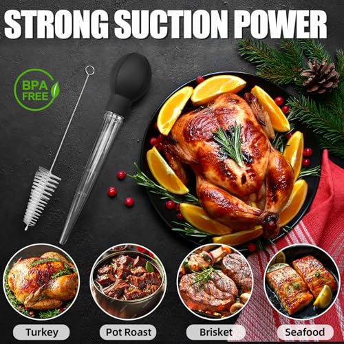 Turkey Baster with Cleaning Brush - Premium Baster Syringe Black