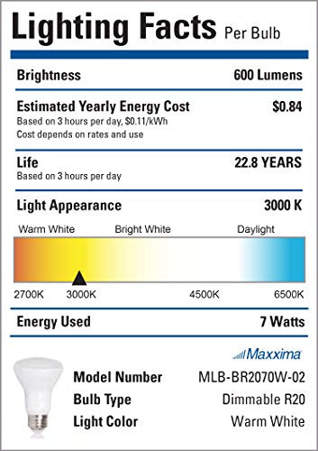 Maxxima 4 Pack BR20 LED Bulbs Dimmable 7W Warm White 3000K, 600 Lumens