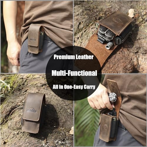 Topstache Large Darkbrown Leather Multitool Sheath for EDC Belt Organizer for Leatherman & Gerber