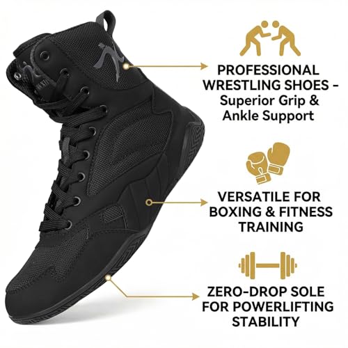 Mavonexa Men's Wrestling Shoes Black, High Top Non-Slip Training Sneakers - Size 10