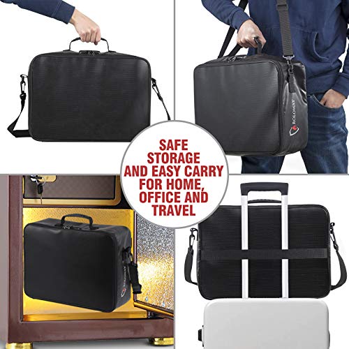 ROLOWAY Fireproof Document Bag with Lock (17 x 11.8 x 5 inch), Important Document Storage Bag with Multi-Layer File Organizers (Black)