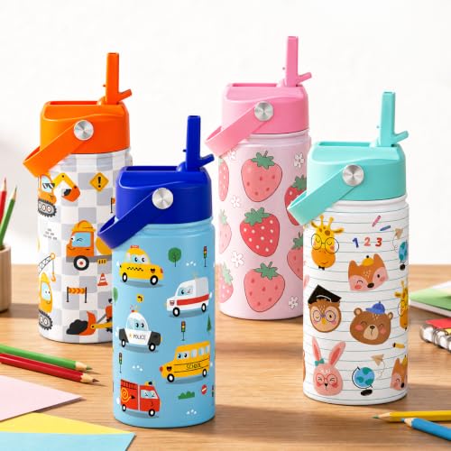 SANDJEST Bow Kids Water Bottle 12oz Insulated Stainless Steel Pink Bow - Variation 1