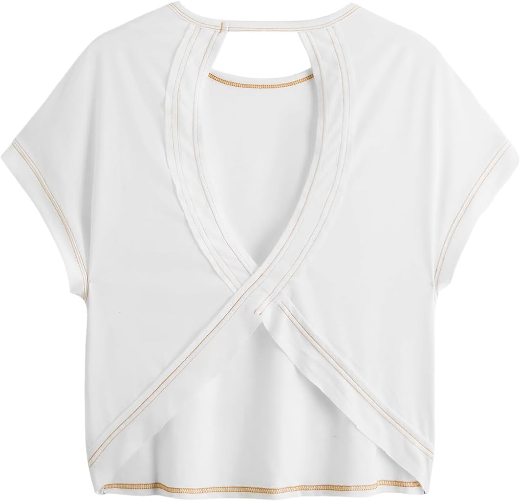 RoseSeek Women's Open Back Criss Cross Tee - Short Sleeve Summer Top | 3 Pack, Stylish & Comfortable
