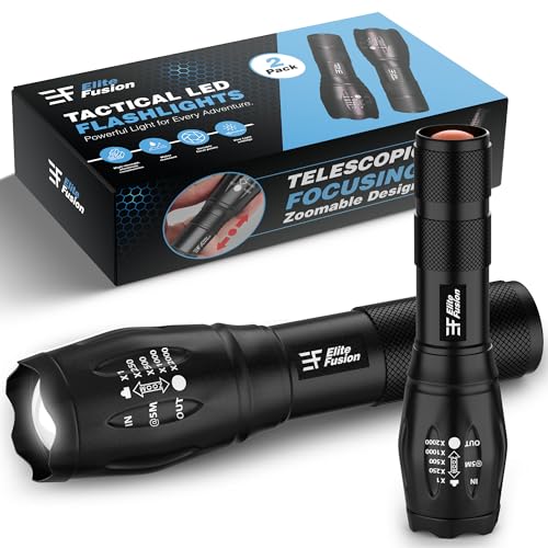 Compact LED Flashlight 2-Pack - 5 Modes, Zoom, AAA Powered