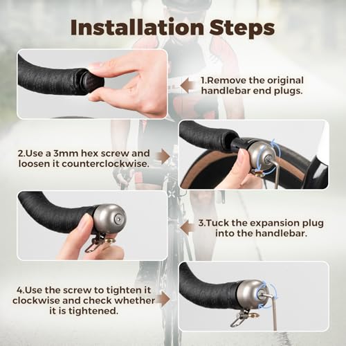 Black ROCKBROS Bike Bell Bar End Copper 100dB for 0.87 inch Drop Bars (Left/Right)