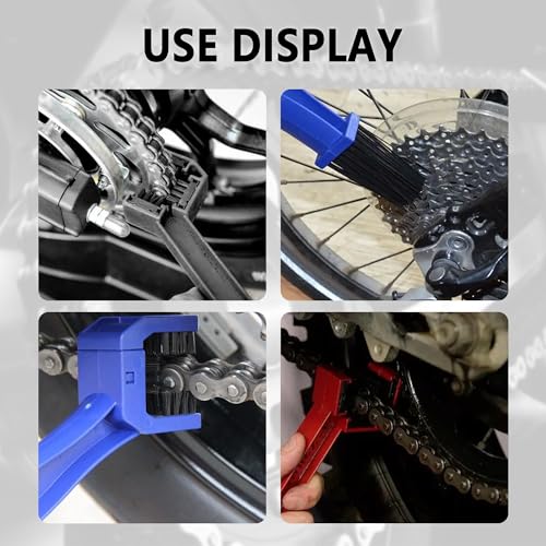 Motorcycle Chain Cleaning Kit - 2PCS Double-Ended Brush Set (Red & Blue)