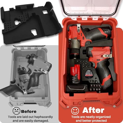 EVA Liner Organizer for Gen 3 M12 Drill Driver 3497-22(3404-20&3453-20), Compatible with Milwaukee 48-22-8435 Packout Tool Box - Precision-Cut Insert, Black