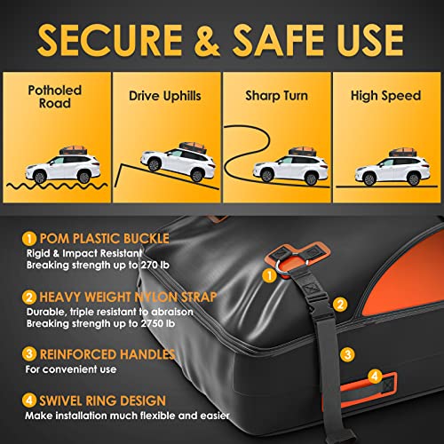20 Cubic Feet Waterproof Rooftop Cargo Carrier Bag - Black with Orange