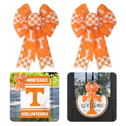 Tennessee Checkerboard Wreath Bow - Orange White T - 2PCS Style C
