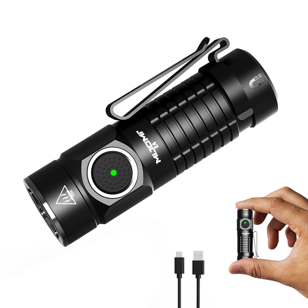 MIJOMI Mini EDC Flashlight with Magnet, Compact Rechargeable Pocket Light 1100 High Lumens Travel Flashlight Rechargeable, E4 Small Flashlight with Clip for Outdoor, Hiking, Walking