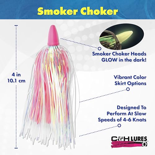 Smoker Choker Fishing Lures - Luminescent Glowing Head, 4in - Black/Pink/Pearl