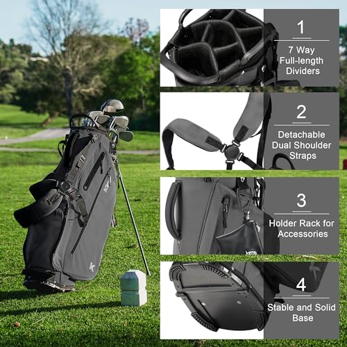 Lightweight Golf Stand Bag with 7 Full-Length Dividers, 5 Pockets - Charcoal