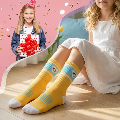Girls Athletic Crew Socks - 6-Pack Cotton Sports Socks - Heart Stripe