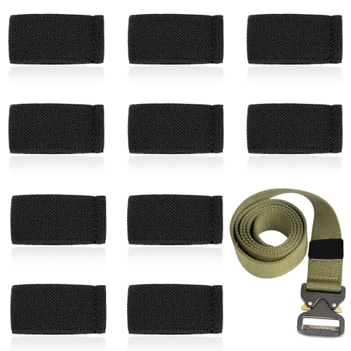 10 Pack Elastic Belt Keeper Straps - Black Nylon Canvas Loops