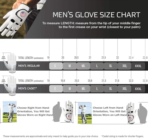 Golf Gloves for Men - Left/Right Hand - 3 Pack - White Large