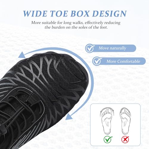 Jmzb Unisex Barefoot Water Shoes for Women & Men - Wide Toe, Non-Slip Trail Sneakers, Black, Size 10.5 Wide Women / 9 Wide Men