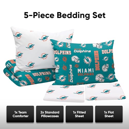 Miami Dolphins Twin Bed in a Bag Comforter Set - 5-Piece Bedding