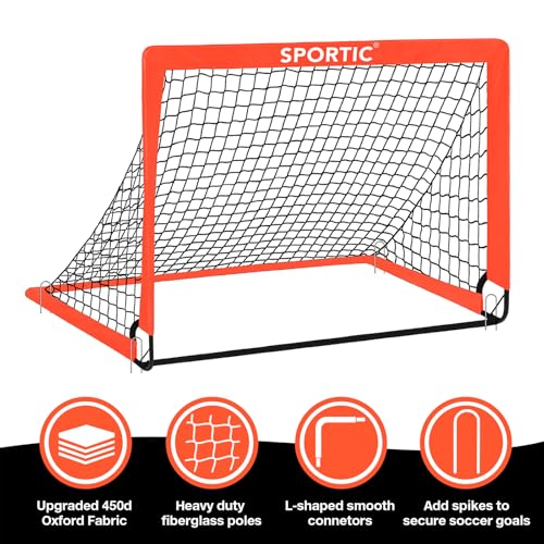 Portable Kids Soccer Goals Set - 2 Pack 4x3 ft with Carrying Bag & Ground Pegs - Orange