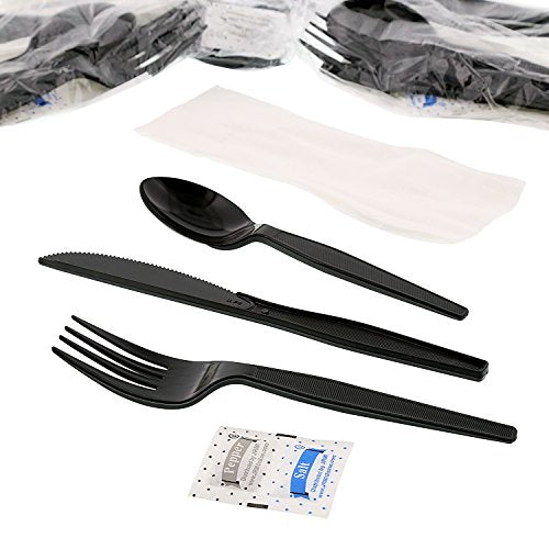 AmerCare 6-Piece Disposable Meal Kit with Napkins, Salt & Pepper Packets, Fork, Knife, Teaspoon