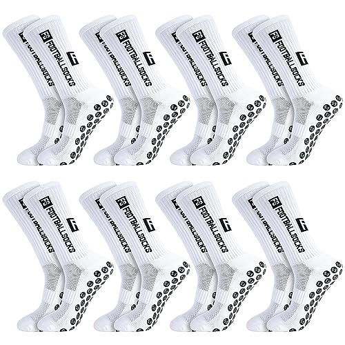Jspupifip 8 Pairs Men's Non-Slip Soccer Grip Socks White One Size Sports Socks