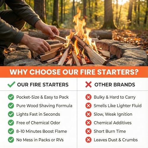 Natural Fire Starter Sticks - Quick Ignition for Grills & Campfires, 15 PCS