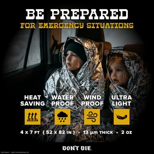 Emergency Thermal Mylar Space Blankets - 5 Pack - 4 x 7 ft