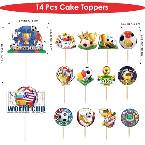 14Pcs Soccer Cake Toppers for 2026 World Cup Party Supplies
