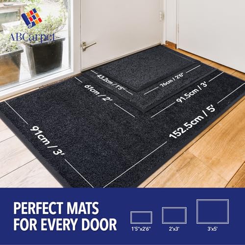Front Door Mat, Heavy Duty Door Mat Outside Entrance for Indoor Outdoor Use, Machine Washable Low Pile Non Slip Rubber Back Entry Rug for Dogs and Indoor Entrance