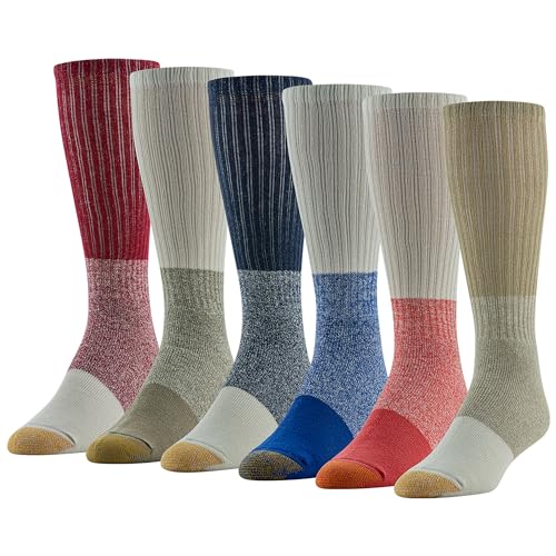 GOLDTOE Men's Harrington Crew Socks 6-Pairs Large Khaki Assorted