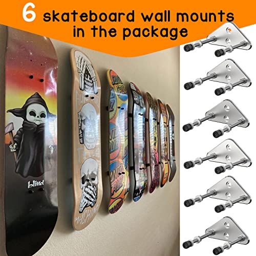 Skateboard Wall Mount Hanger - 6 Pack Aluminum Display Bracket