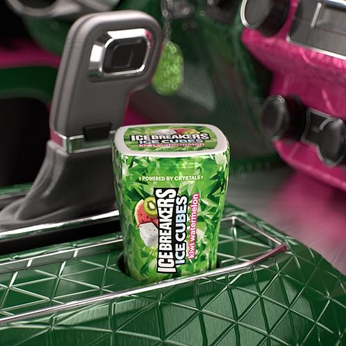 Ice Breakers Ice Cubes Kiwi Watermelon Sugar-Free Chewing Gum Bottles 6 Pack (40 Count Each)