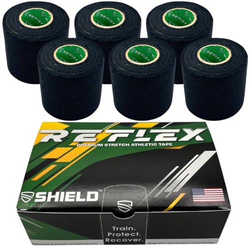 Shield Black 2 Inch Spatting Tape – Athletic Ankle & Joint Support, Tear by Hand, Flexible, Breathable, 6 Pack