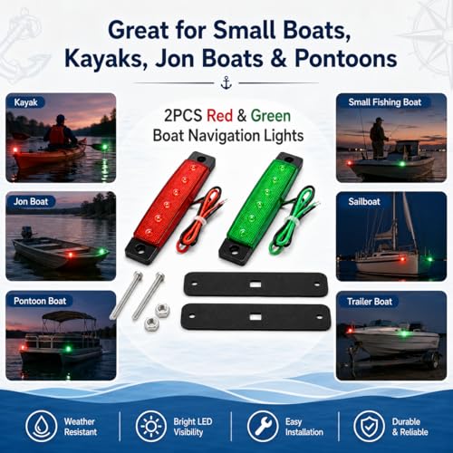 Boat Navigation Lights - 2PCS LED Red & Green Bow Lights for 12V Marine Use