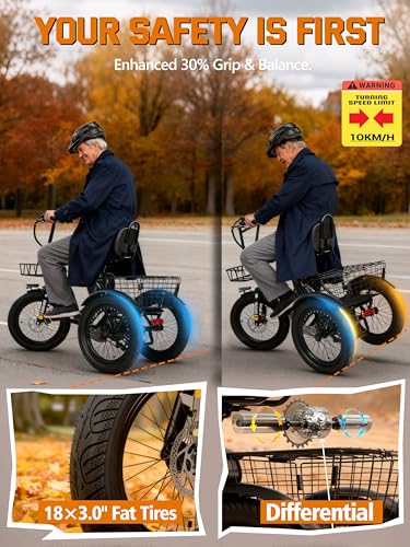 Electric Trike Bike with 1200W Motor & 624Wh Battery - Black