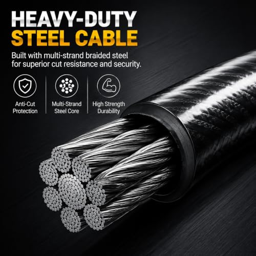 KEYSTP 5-Digit Bike Lock Cable 12mm with Mounting Bracket – Black