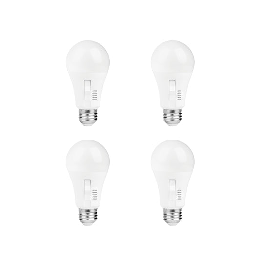 LUNO A19 Dimmable LED Bulb, 6W (40W Equivalent), 480 Lumens, 2700K, 3000K, 3500K, 4000K, 5000K, Color Selectable, 5CCT, UL Listed (4-Pack)
