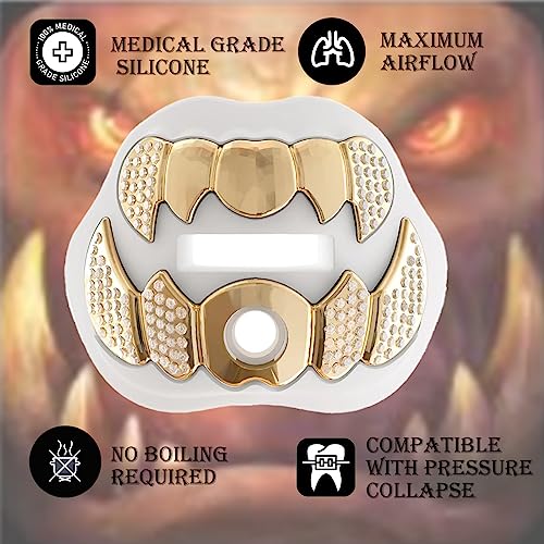 LeCool Football Mouth Guard with Strap, 3D Diamond Chrome – Adult & Youth, White/With Diamonds