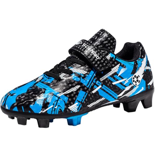 Disrateblu Kids Soccer Shoes Boys Football Cleats, 5 Big Kid, Black
