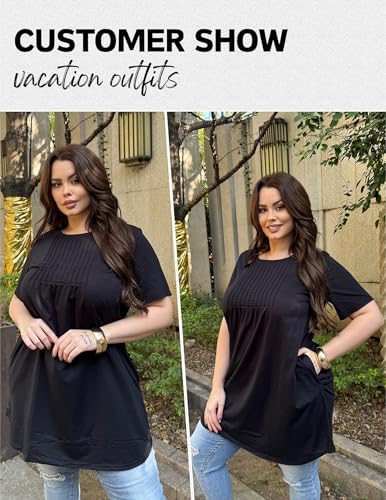 Women’s Short Sleeve Swimsuit Coverup Dress with Pockets - Black, Small