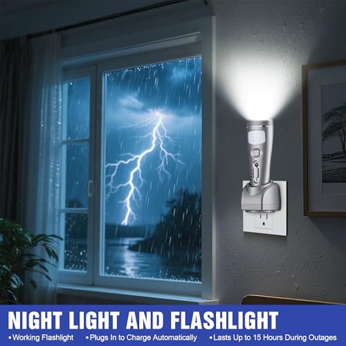 3 Pack Rechargeable Emergency Night Lights with Auto On Power Outage - Silver - Variation 3
