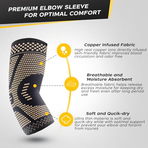 Copper Elbow Compression Sleeve - Small / Black for Pain Relief
