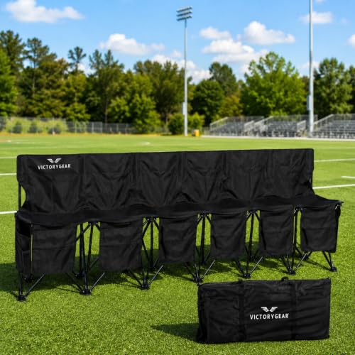 6-Seat Folding Soccer Bench - Portable Team Seating with Pockets
