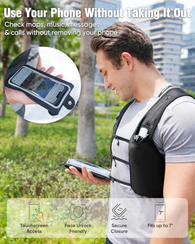 Lightweight Hydration Vest with Touchscreen Pocket - Black, M-L