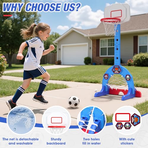 3-in-1 Kids Sports Activity Center with Basketball Hoop, Soccer Goal & Golf Game - Adjustable Height