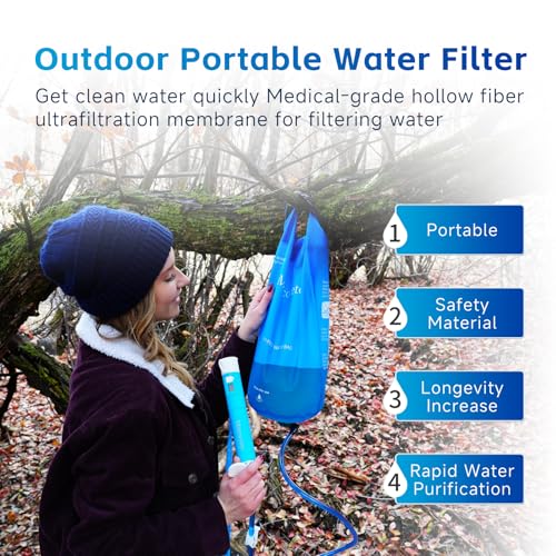 Maicoceter Gravity Water Filter Kit with LED Display & 2-Gallon Bag - Water Filter Straw System