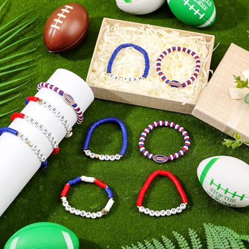 Football Friendship Bracelets - 24 Pcs Blue and Red Stackable Team Favors